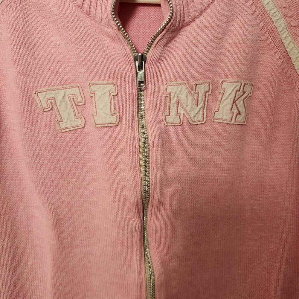 Vtg Disneyland Resort Tinkerbell Full Zip Pink Cardigan Sweater XXL Elbow Patch - Picture 4 of 13